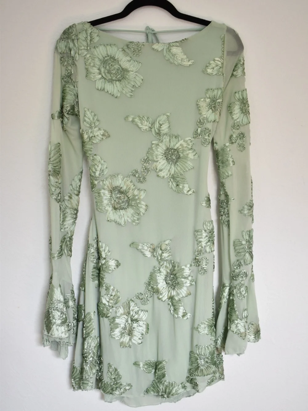 Hello Molly LOVE NOTES ONLY LONG SLEEVE Mesh MINI DRESS SAGE size Large - Picture 2 of 7